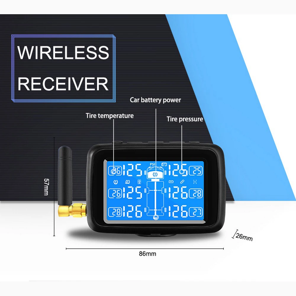 

CAREUD U901 Auto Truck TPMS Car Wireless Tire Pressure Monitoring System with 6 External Sensors Replaceable Battery LCD Display