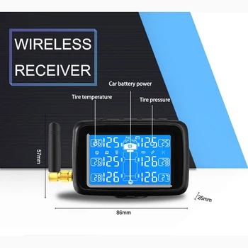 

CAREUD U901 Auto Truck TPMS Car Wireless Tire Pressure Monitoring System with 6 External Sensors Replaceable Battery LCD Display