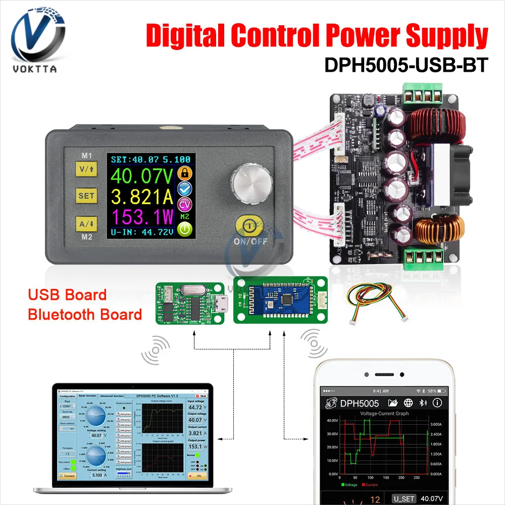50V DPH5005 Programmable Buck-boost Converter Color Screen Display Adjustable Power Supply With USB And Bluetooth Communication