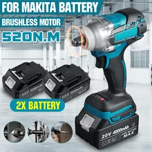 20V Brushless Electric Impact Wrench 520N.m Rechargeable 1/2 Socket Cordless Wrench Screwdriver Power Tools for Makita Battery