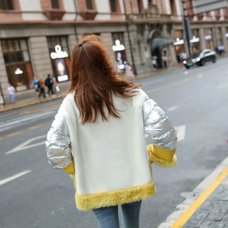 Abrigo de piel oveja de gran tamaño, chaqueta plumón de piel de oveja amarillo 2020|Piel auténtica| -