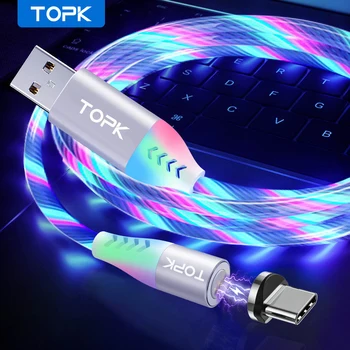 

TOPK 3A Magnetic Cable Flowing Light LED Micro Usb Type C Cable Fast charging For iPhone For Xiaomi Mi 9 8 For Phone Cables