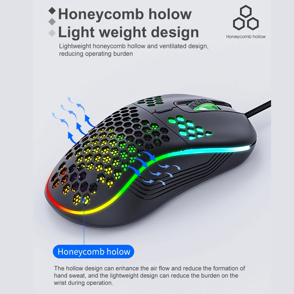 Usb Wired Mechanical Gaming Mouse Luminous Light Optical Ajustável Gamer Mice para pc Jogo de Computador 7200dpi - Imagem 4