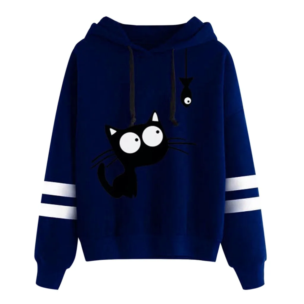 

Women Hoodies Gothic Cat Print Long Sleeve Hoodie Sweatshirt Hooded Pullover Top Streetwear Oversize Blusas Polerones Mujer 2019