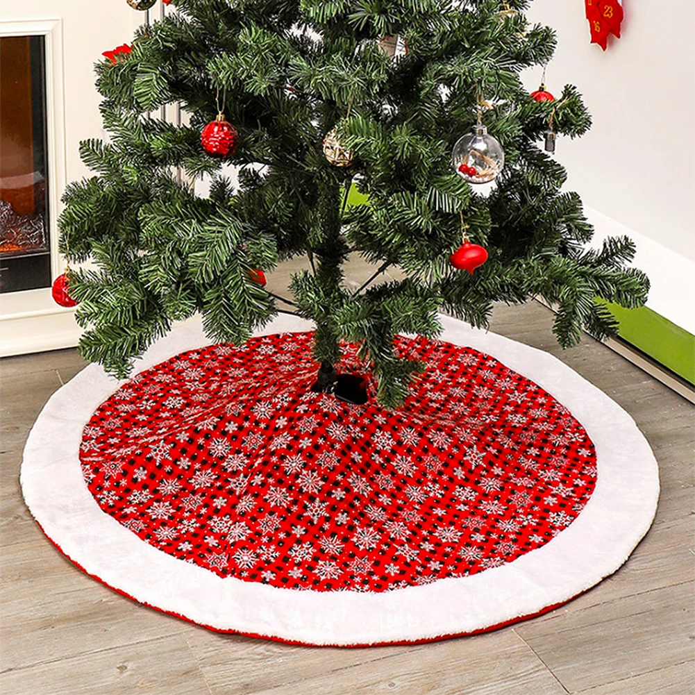 

48 Inches Christmas Tree Skirt Red And Black Lattice Design Xmas Tree Apron Holiday Decorations Christmas Tree Skirt