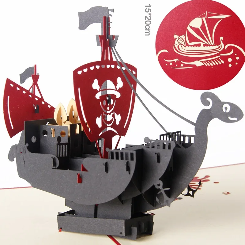 

3D Paper Cutting Postcard Creative Pirate Ship Graduation Gift Holiday Anniversary Cards Customizable