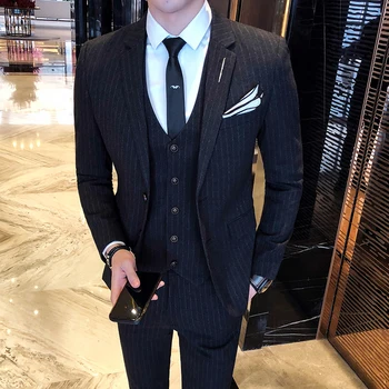 

Men's Suit Suit Gentleman British Korean Version of Slim Stripe Two-button Suit Suit Men Prom Suits Men Suits for Wedding
