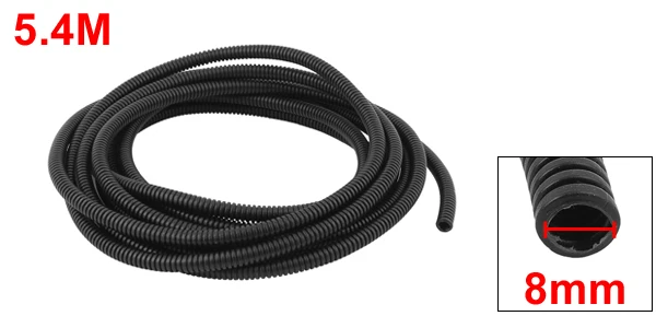 5.4 M 8 x 10 mm Plastic Flexible Corrugated Conduit Tube for Garden,Office Black