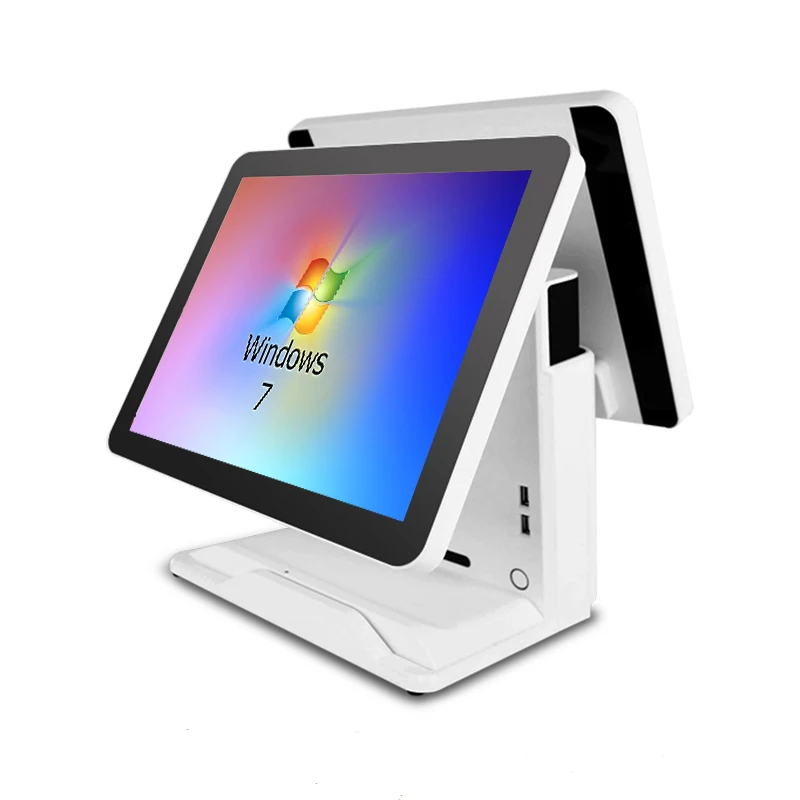 white dual 15 inch pos terminal windows fashion pos system pos all in one for retail store - Цвет: white