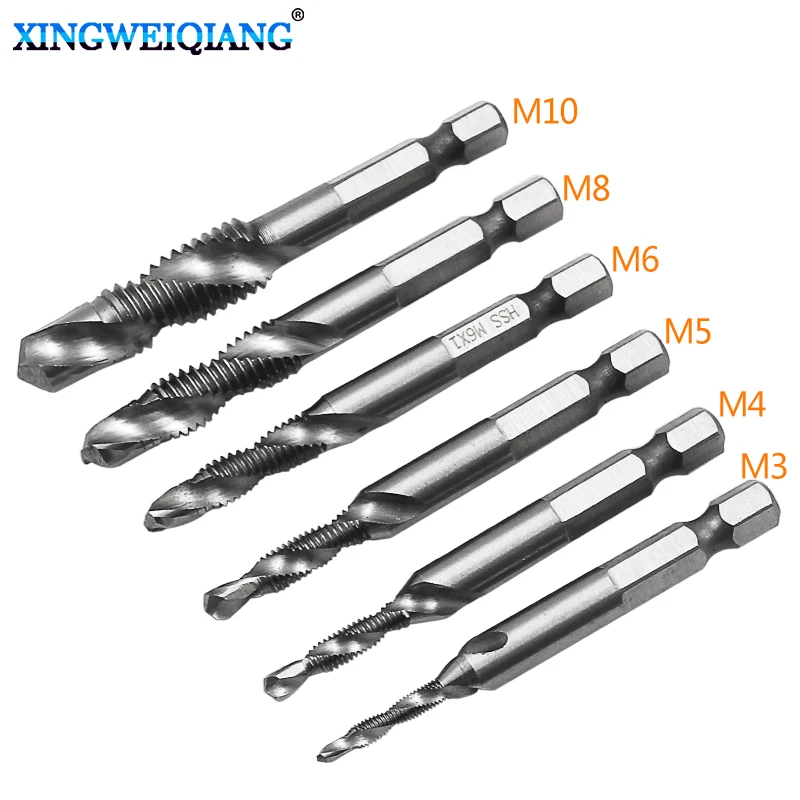 6 шт. M3-M10 композитный коснитесь бурильные долото нитки спираль винт 1/4 ''Hex HSS 4341