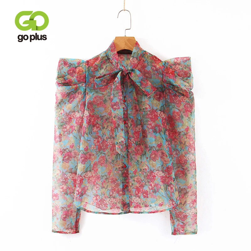 Gplus, женская блузка, Ретро стиль, Blusas Mujer De Moda,, галстук-бабочка, воротник, цветочный принт, рубашки, Женские топы и блузки, Haut Femme