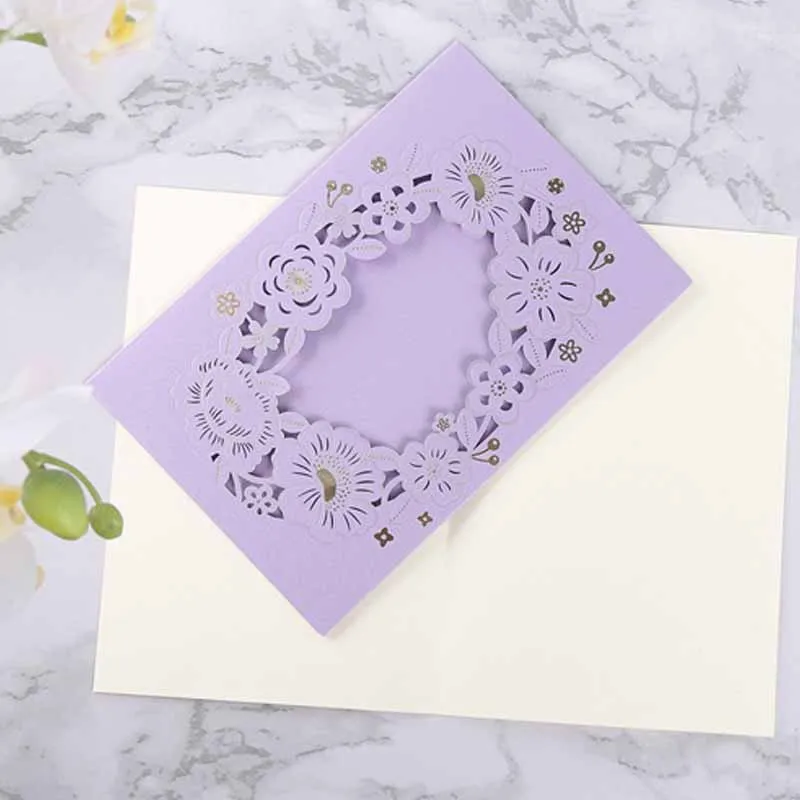  10 Pcs/Set Korean Style Laser Hollow Hot Stamping Invitation Wedding Invitation Wishes Greeting Car - 4.00039E+12