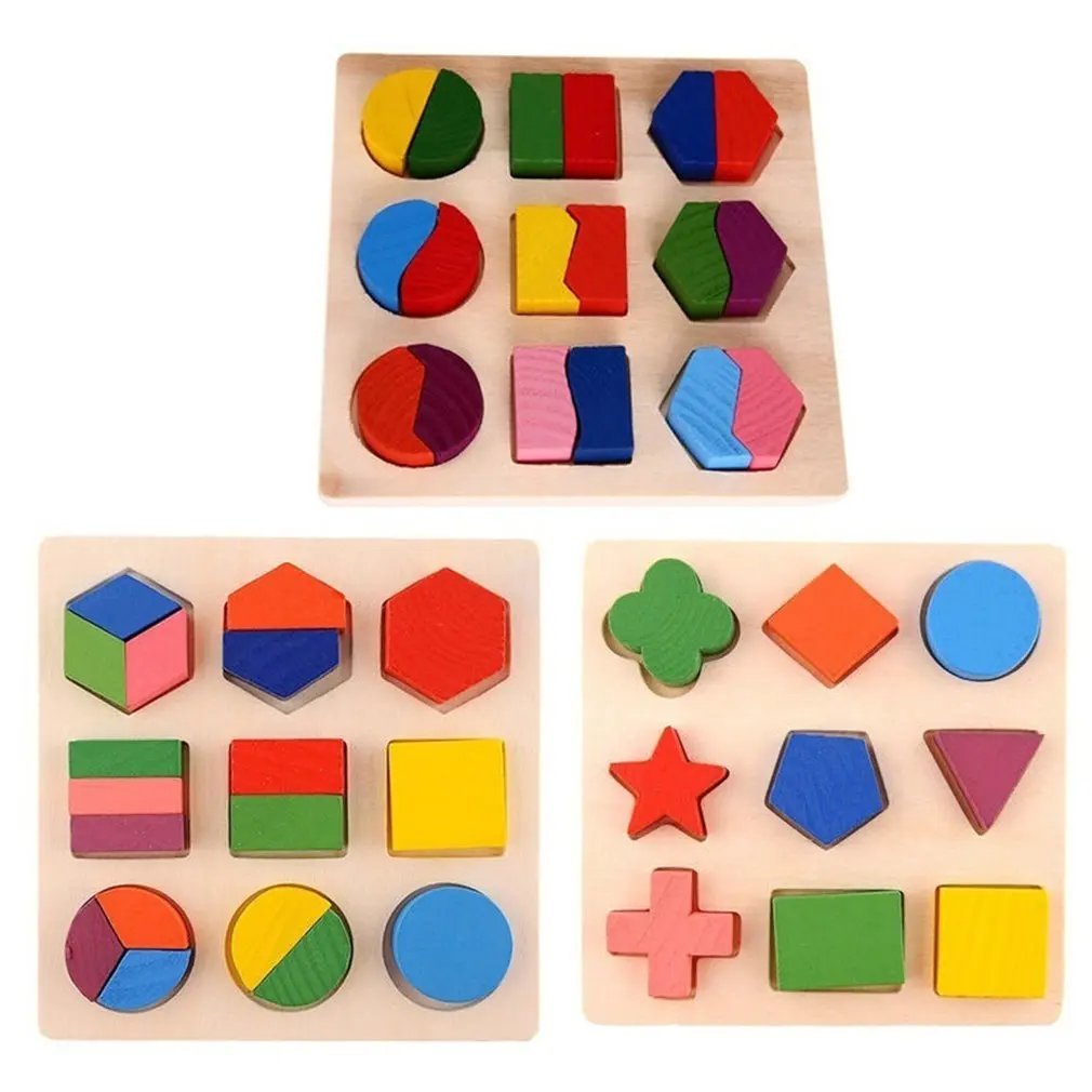 Baby Kids Wooden Cognitive Boards Educational Toy Geometry Block Puzzle Gift