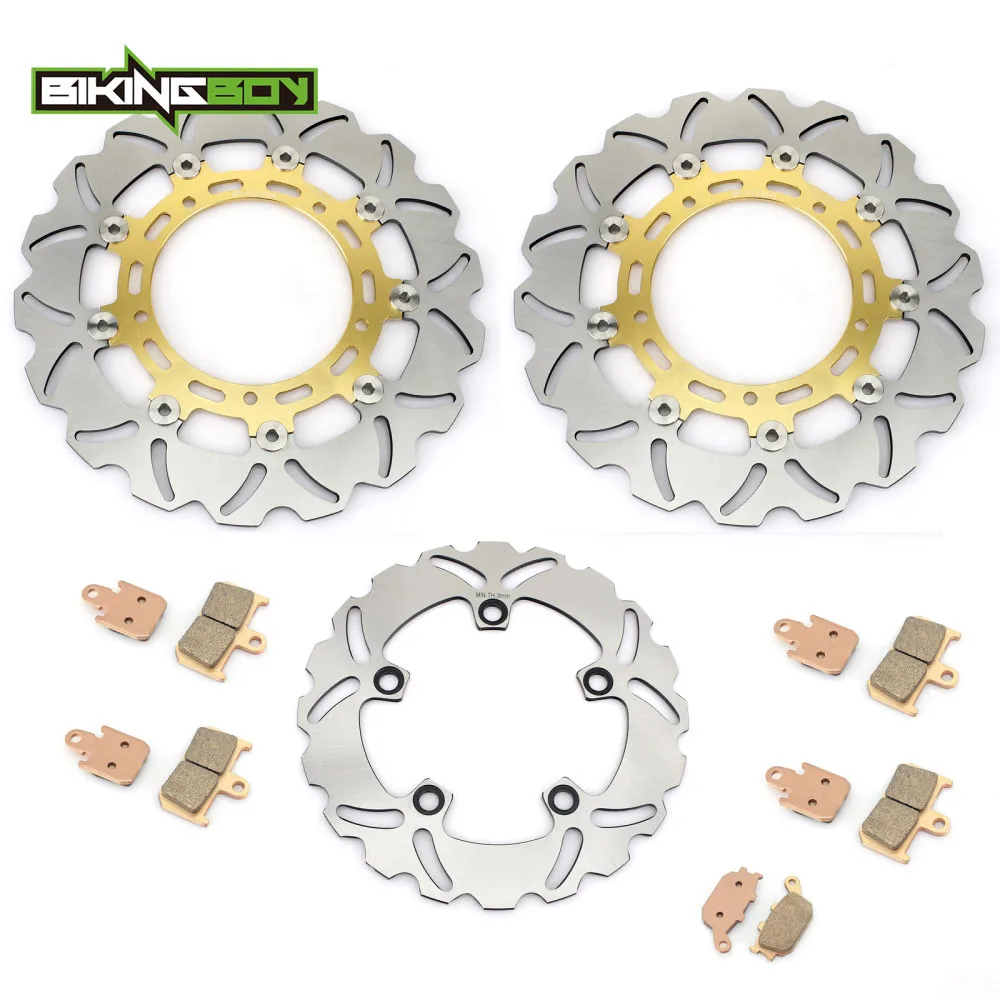 Wavy Gold BIKINGBOY для YAMAHA YZF R1 2007 2008 2009 2010 2011 2012 2013 YZF-R1 07-14 спереди и сзади тормозные диски роторы колодки - Цвет: Wavy Gold