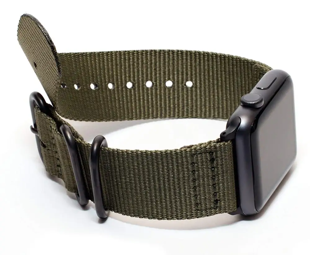 Ремешок для спортивных часов для Apple Watch, версии 5/4/3, ремешок 42 мм 44 мм нейлон наручных часов iWatch, ремешок сменный ремешок прочный адаптеры НАТО Пряжка Армейский зеленый