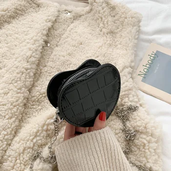 

New Style Fashion Korean-style Heart Shape Pattern Mini Crocodile Chain Shoulder Bag Mini Heart-shaped Casual Tote Bag