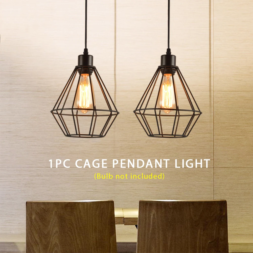 

E27 Vintage Industrial Kitchen Adjustable Height Loft Iron Restaurant Bar Dining Room Hanging Ceiling Lamp Cage Pendant Light