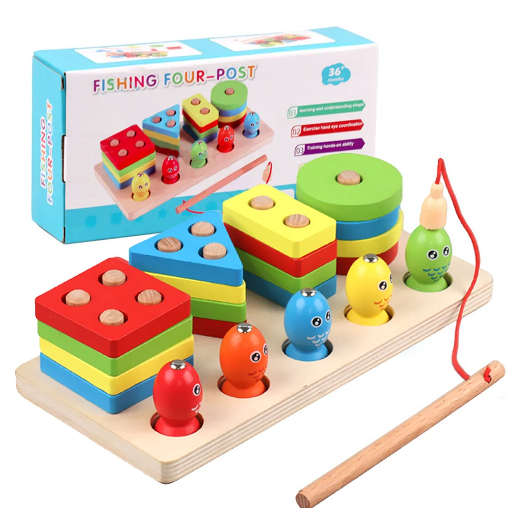 Wooden Puzzle Sorting Toy For Children 2in1 Kids Fishing Game
