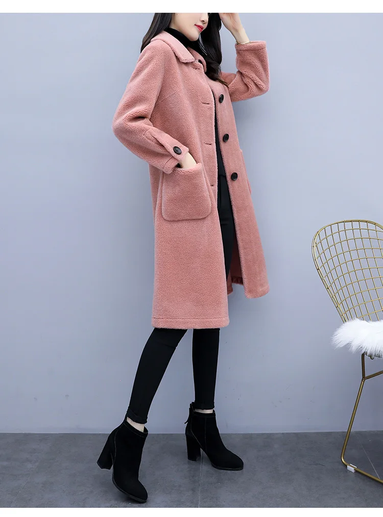 New Lamb Wool Fur Coat Women Winter Fashion Warm Medium-long Loose Lamb coat Faux