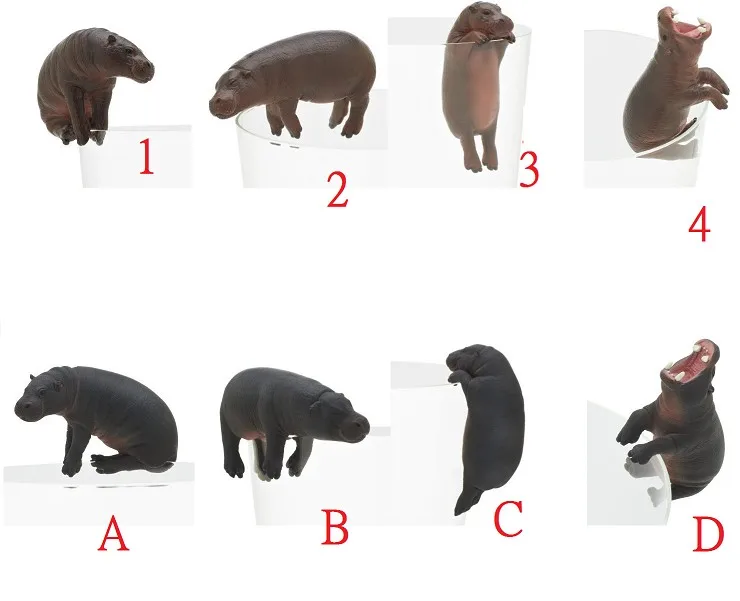 

small plastic pvc model figure Cup toy baby hippo cup hanging 8pcs/set