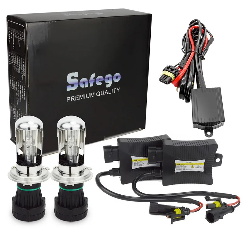 Lâmpadas + 1 Arnês + 1 Safego Bixenon 1 Par 35 w – 55 hi lo Feixe Bi-xenon Farol Relé Digital Lastro Fino Dc12v h4 Hid Kit
