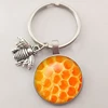 Cute Insect Bee Keychain Fashion Geometric Honeycomb Honey Bee 3D Printed Glass Dome Key Ring Chain Bumble Bee Trinkets ► Photo 3/6