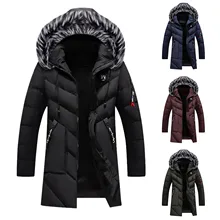 

Long Jacket Hooded Sleeved Parkas Color Men's Plush Collar Autumn&Winter Solid Men's Parkas Mens Parka Jacket