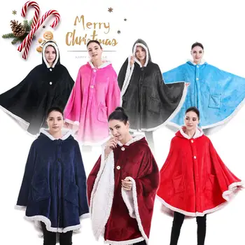 

Christmas Blanket Cloak Wearable Blanket Sweatshirt Soft Flannel Hooded Blanket Cape For Adult Kids Fur Throw Blanket For Sofa
