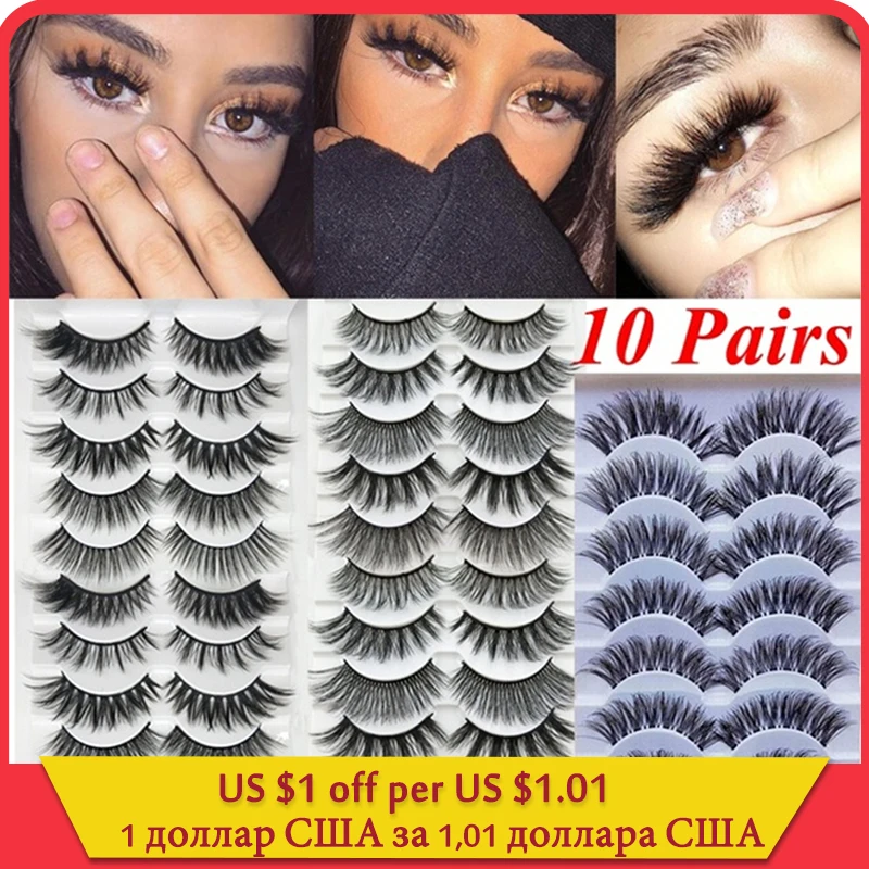 5/10 Pairs Thick 3D Mink Eye Lashes For Woman Drop Shipping Black 15-25mm Long Eyelash Cheap False Eyelashes 2020 New lashes | Красота и