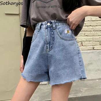 

Shorts Women Floral Embroidery Chic High Waist Fur-lined Slim Womens Leisure Simple All-match Sexy Wide Leg Hot Trousers Ulzzang