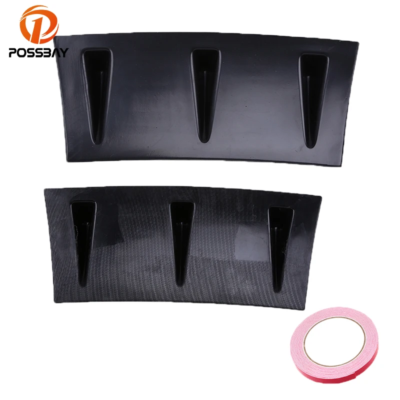 POSSBAY Universal Auto Rear Bumper Lip Diffuser 3 Fin Matte Black Carbon Fiber ABS Car Shark Style Bumpers | Автомобили и