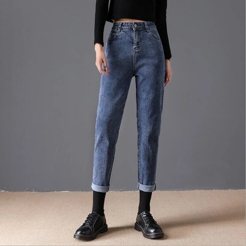 

Street Fashion Women Jeans Designer 2020 Fall Winter High Waist Harem Pants Thick Denim Trousers Ladies Casual Bottoms Plus Size