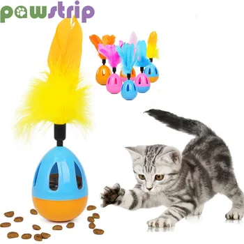 

Feather Cat Toys Interactive Tumble Ball Toy Pet Food Dispenser Snacks Treats Leaking Food Bowl Bell Cat Teaser Toy For Training