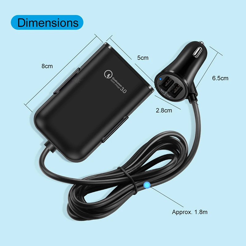 USB Автомобильное зарядное устройство 4 порта QC3.0+ A+ 3.1A Универсальный USB Быстрый адаптер с удлинение ноги кабель для MPV автомобильный телефон