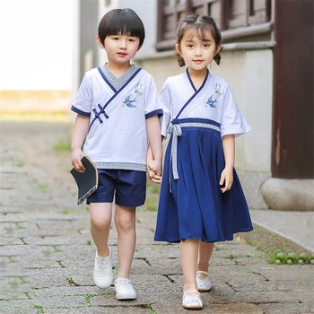 

School Uniform Chinese Vintage Party Hanfu TangSuit for Girls Boy Swallow Kids Costume Japanese Style Korean Stage Performance