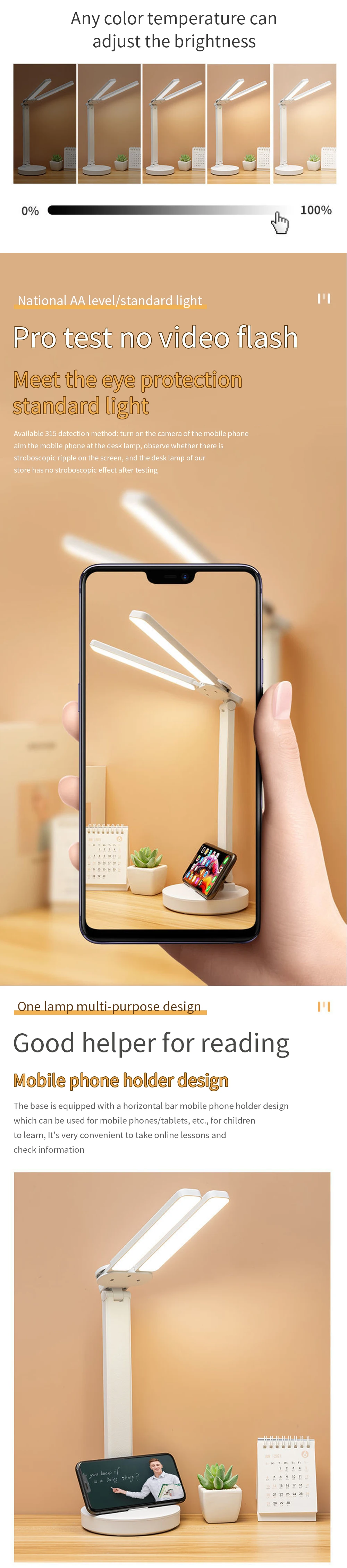 Duplo tipo de Lâmpada Trabalho e Estudo Proteção para os Olhos Luzes da Tabela Led de Alto Brilho Toque Escurecimento Lâmpada Mesa Dobrável 4 Duplo tipo de lâmpada led de alto