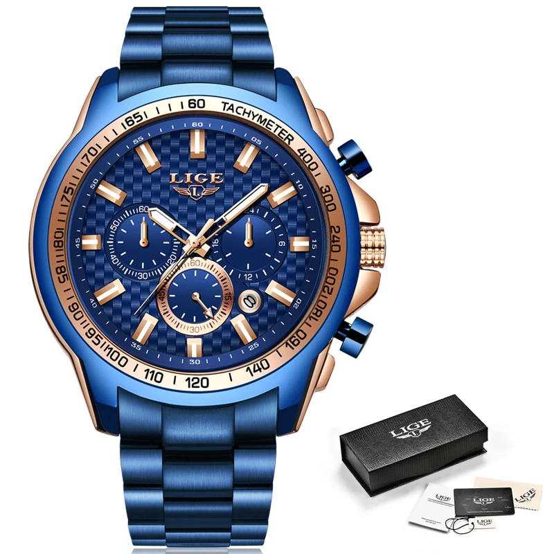 Lige New Fashion Blue Watchmens Watches Top Brand Luxury Clock Man Military Chronograph Quartz-6