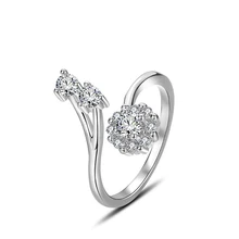 Тренд, 925 серебро, прозрачный циркон, милый круглый цветок, Открытое кольцо для женщин, кольцо с изменяемым размером хвоста, подарок, женское корейское ювелирное изделие