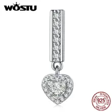 WOSTU, 925 пробы, серебряные бусины в форме сердца, яркие циркониевые амулеты, подходят к оригинальному браслету, Подвеска для женщин, хорошее ювелирное изделие CQX109