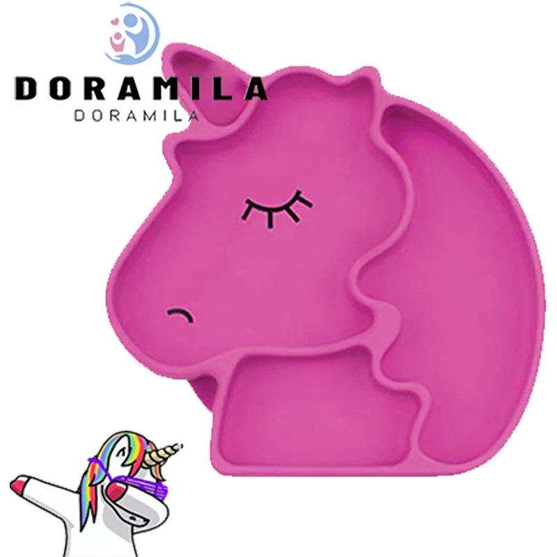 

Baby Unicorn Feeding Bowls Food Grade Silicone dish suction feeding plate Baby Training Bowl Cartoon Child Tableware Food Bowl