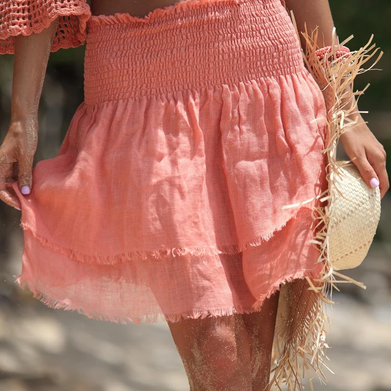 Вязание крючком бикини модные свободные женские обёрточная летняя Праздничная саронг купальное пляжное платье однотонное короткое бикини Повседневная накидка юбка