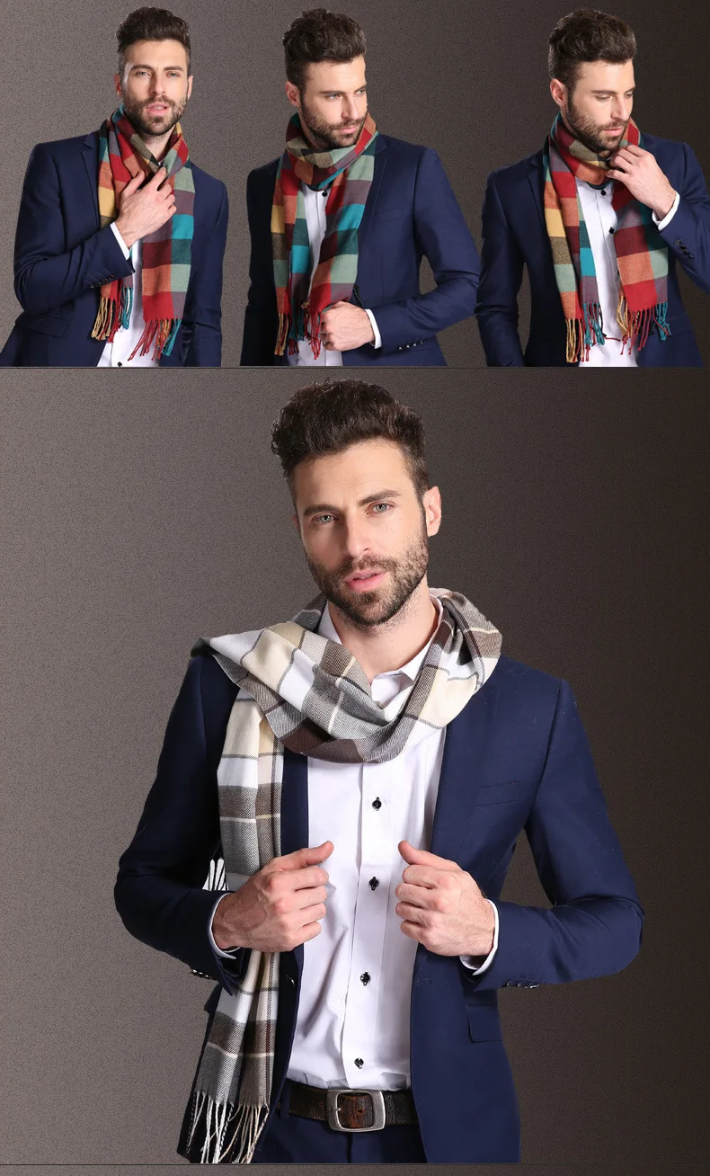 Warm Winter Men Scarf New Soft Cotton Scarves double-sided plaid scarf Business Shawl Neck Wrap Long scarves 35*160cm