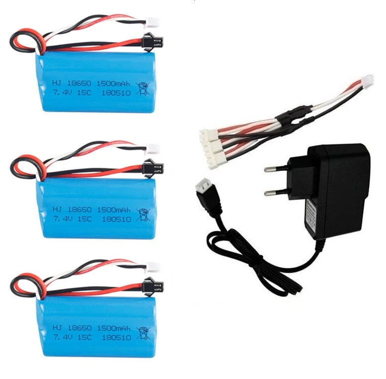 SM Plug) 7,4 V 1500mAh батарея+ зарядное устройство для YDI U12A Syma S033g Q1 TK H101 18650 7,4 V lipo батарея Rc игрушки лодка автомобиль Дрон запчасти - Цвет: Тёмно-синий