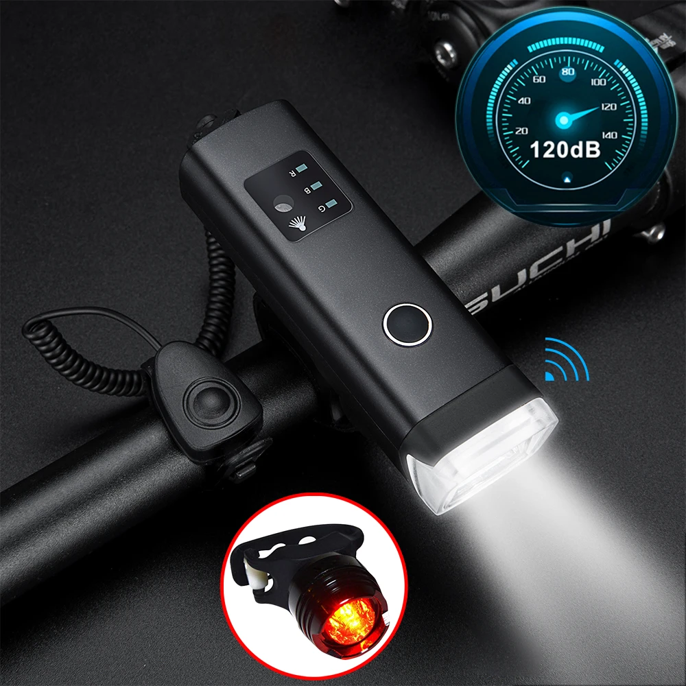 

1200mAh Induction Bike Light Front USB Rechargeable Smart Headlight With Horn High Lumen LED Bicycle Lamp Cycling FlashLight