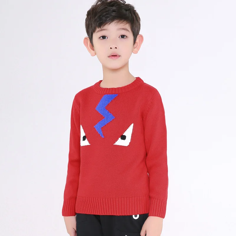 

2019 Spring And Autumn Childrenswear Boys' Sweater Children Crew Neck Sweater Korean-style Lightning Eyes Pattern