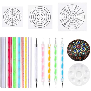 

Mandala Dotting Stencil Tools Rock Painting Kit Ball Stylus Dotting Tools Include Stencil, Paint Tray (17 Pack)