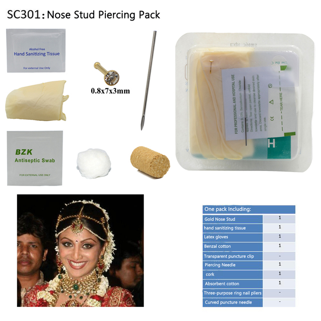 Pack Disposable Sterile Medical Body Piercing Kit Ear For Nose Nipple Belly Navel Septum Piercer Tool Machine Kit Piercing