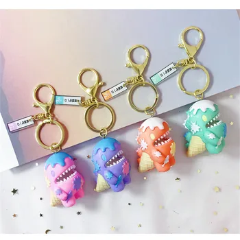 

Hot Sale 4 Styles Cute Ice Cream Dinosaur Keychain Holder PVC Animal Key chains Key Rings for Women Bag Charm Gifts Wholesale