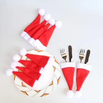 

10Pcs Christmas Mini Caps Cutlery Holder Cover Pocket Knife Fork Spoon Package Christmas Table Decoration for Home Xmas Supplies