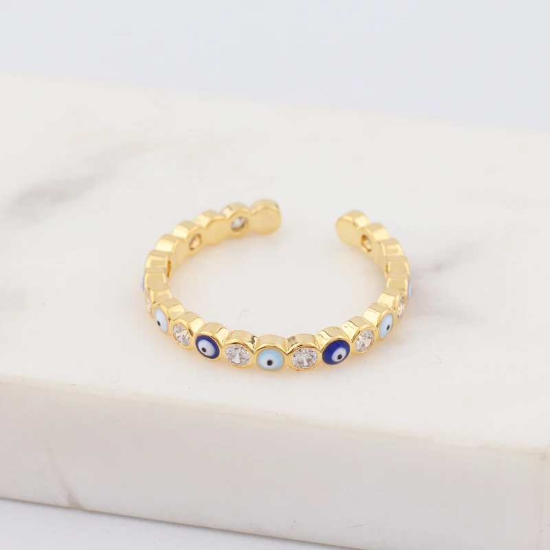 Lucky Eye Blue Turkish Evil Eye Open Ring Copper Gold Color Finger Rings Adjustable for Women Girls Men Fashion Jewelry 